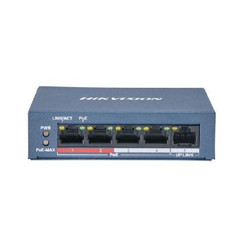 SWITCH ETHERNET PARA ESCRITORIO DE 5 PUERTOS 10/100 4X RJ45 POE + 1X RJ45  HIKVISION DS-3E0105P-E/M(B)  