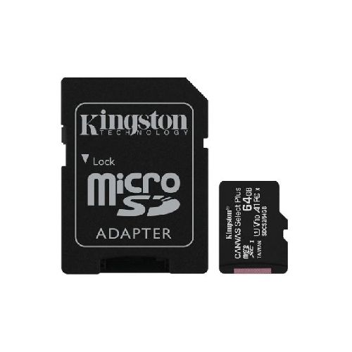 TARJETA DE MEMORIA MICRO SD HC CANVAS DE 64GB CLASE 10 CON ADAPTADOR SD  KINGSTON