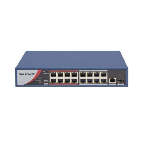 SWITCH HIKVISION 16 PUERTOS POE 10/100 1X RJ45 GIGABIT 1X FIBRA OPTICA  