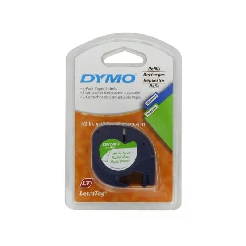 CINTA DE PAPEL DYMO LETRATAG ORIGINAL 10697  12MM X 4M NEGRO - BLANCA PACK DE 2  