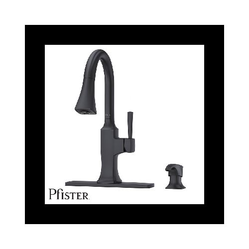 Grifo de Cocina Pfister Kroft Con Rociador Desplegable + Dispensador de Jabón F5297KFB