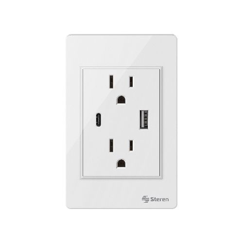 Doble contacto y cargador USB / USB C, con placa para pared  