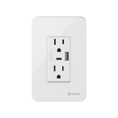 Doble contacto Wi-Fi* y cargador USB / USB C, con placa para pared  