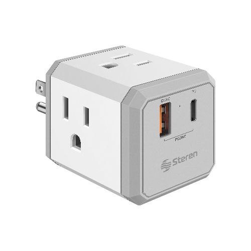 Clavija adaptadora de 4 contactos con cargador USB C PD 20 W y USB QC 20 W, en forma de cubo  