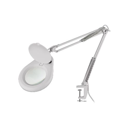 Lámpara LED con lupa (5x) y brazo articulado, blanca  