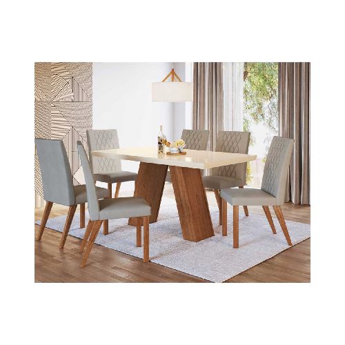 JUEGO COMEDOR MESA/BASE CANELA/BLANCO – Almacenes Mirna