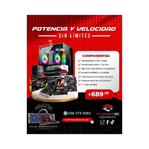 PC PROMO RYZEN 5 5500 + RTX 3050 6GB - PC Gaming Ecuador