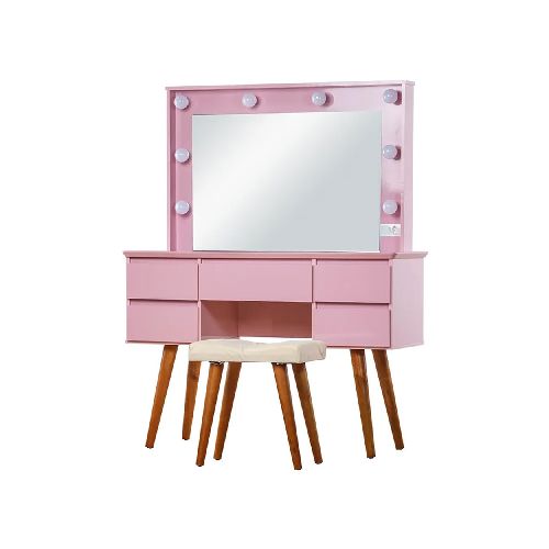 Tocador Camarim Strass|Rosado Pastel Incluye Banqueta -  Muebles El Bosque - El Bosque Muebles - Diseño | Precio | Garantía - Tienda en línea