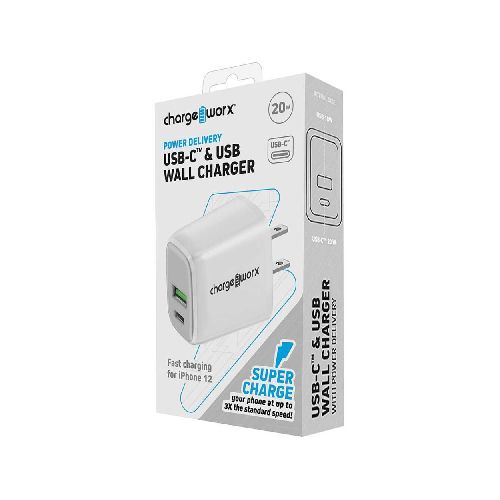 Cargador de pared con puerto dual USB-A y C de 20W - CX3097WH - Maxitec