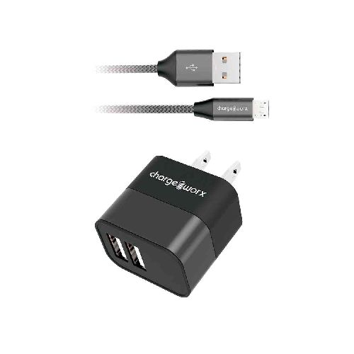 Cargador USB de pared doble   cable micro USB - CX3216BK - Maxitec