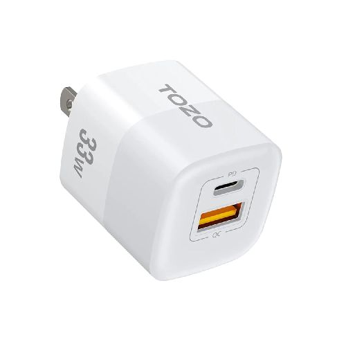 Cargador de Pared Compacto TOZO C3 33W GaN con Doble Puerto USB-C y USB-A - Blanco - C3 WHITE - Maxitec