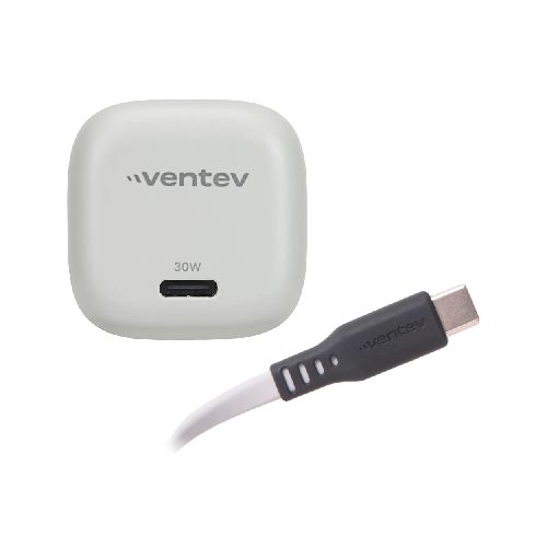 Cargador de Pared y Cable USB-C Ventev 30W PD PPS Mini Blanco - Carga Rápida y Eficaz - WC30-CC261501 - Maxitec