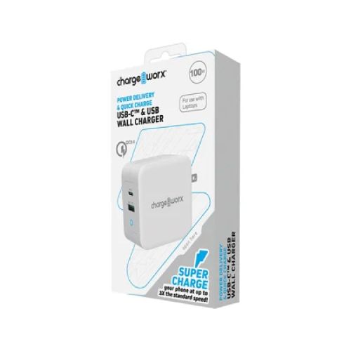 Cargador de pared con puerto dual USB-A y C de 100W - CX3030WH - Maxitec