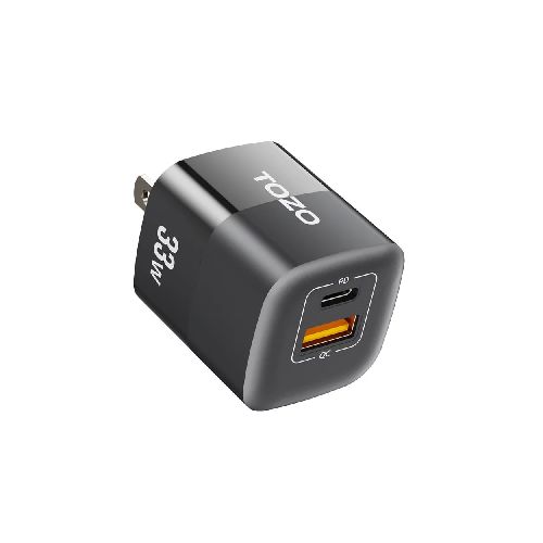 Cargador de Pared Compacto TOZO C3 33W GaN con Doble Puerto USB-C y USB-A - Negro - C3 BLACK - Maxitec