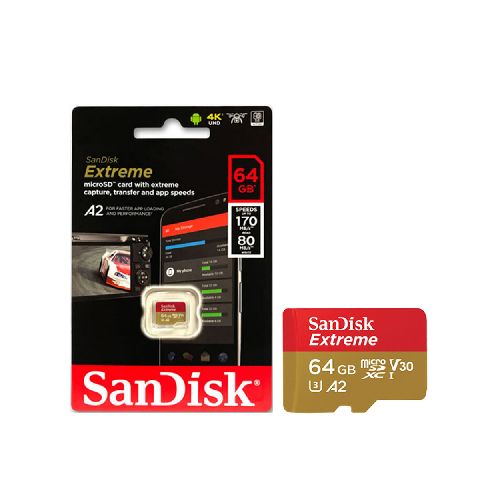 Memoria MicroSD XC Sandisk Extreme 64GB A2 UHS-I U3 V30 - GADGETSTORE.EC