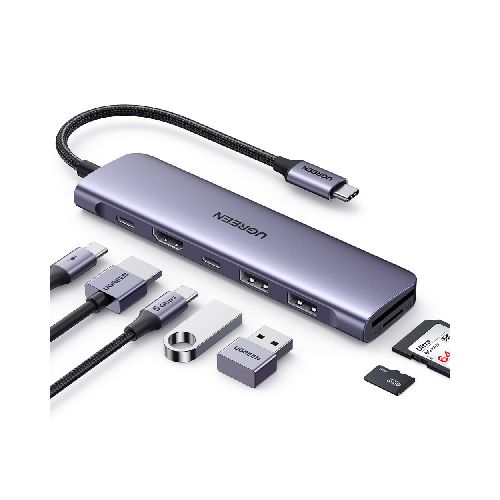 Adaptador HUB USB-C a HDMI 4K + USB-A x2 + USB-C x2 PD + SD/MicroSD / Ugreen 7-1 - GADGETSTORE.EC