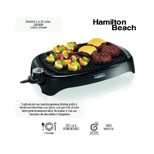 Parrilla Plana Eléctrica Interiores/Exteriores 1200w Hamilton Beach 31605N 5H00069 - GADGETSTORE.EC