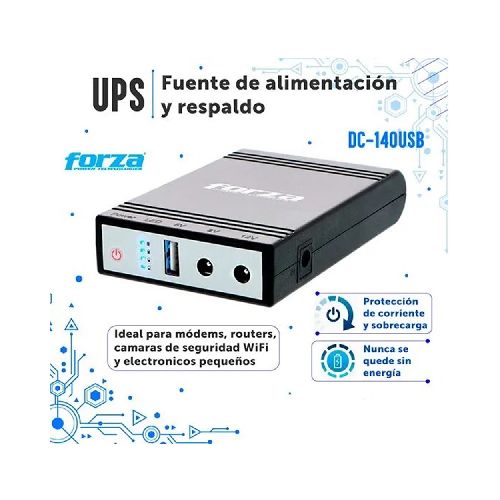 Mini UPS Portátil y Batería Respaldo Router WIFI – Forza DC-140USB - GADGETSTORE.EC