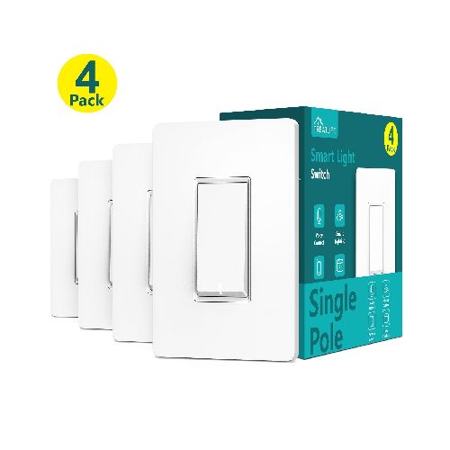 Interruptor Inteligente Treatlife Smart Switch Luz Wifi Funciona con Alexa y Google, Paquete de 4  